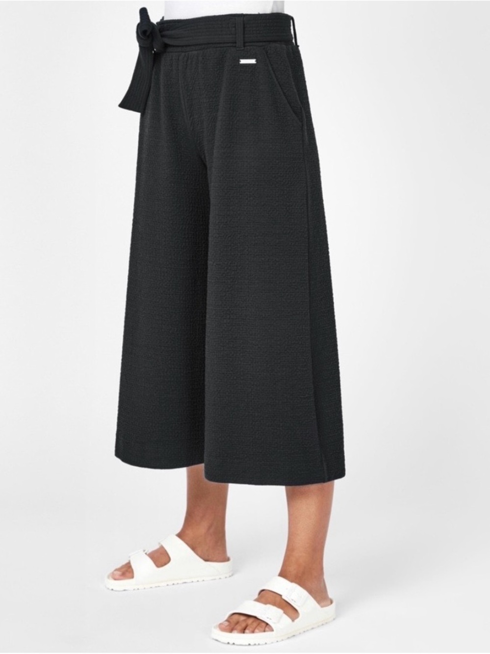 Sweaty Betty Enso Black Wide-Leg Cropped Tie-Waist Pants